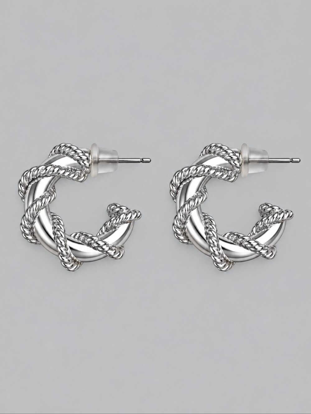 Vintage Dainty Silver Twisted Rope Nautical Hoop Earrings